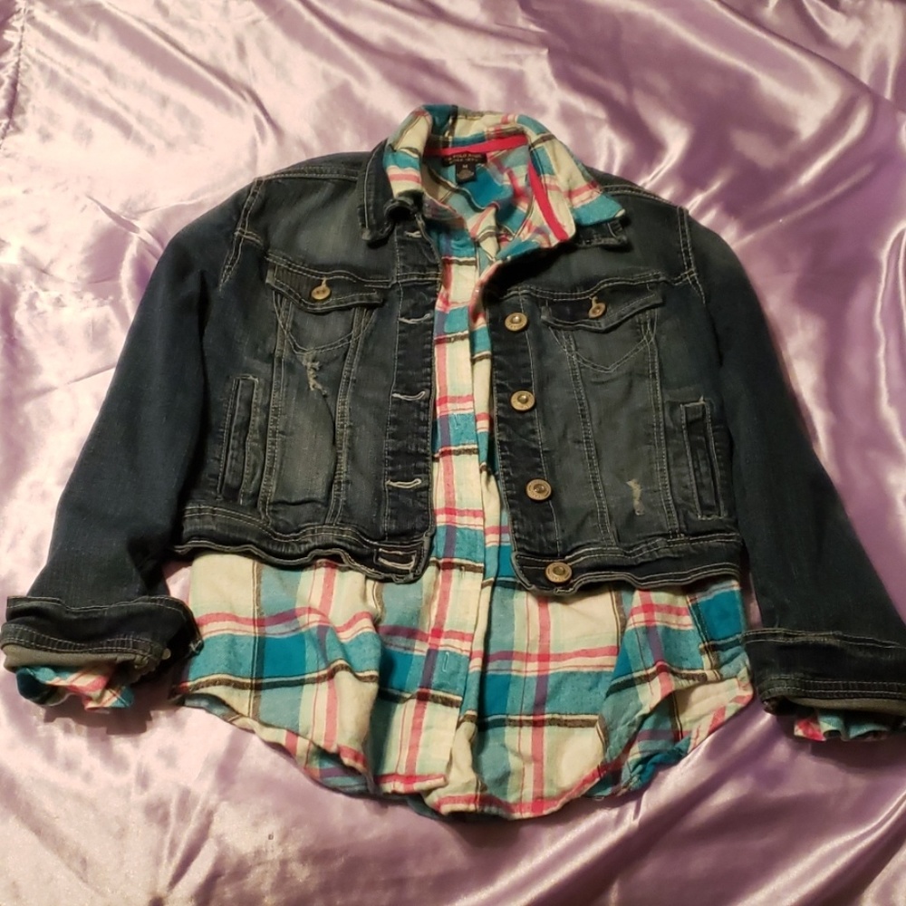 Jean jacket and flannel shirt